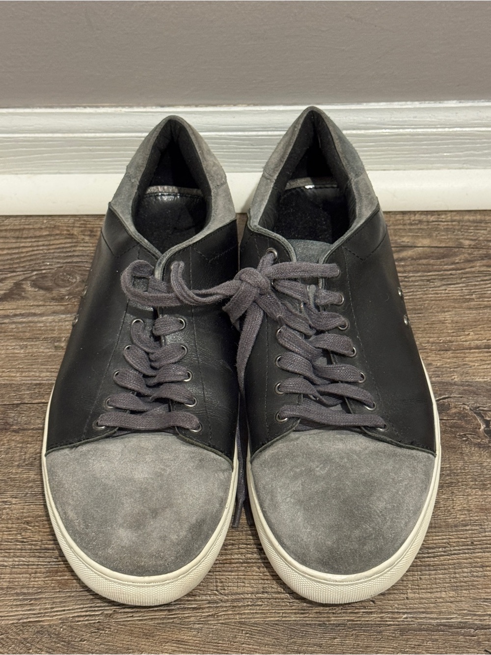 Zanzara Black Leather & Gray Suede Low-Top Sneakers size 9